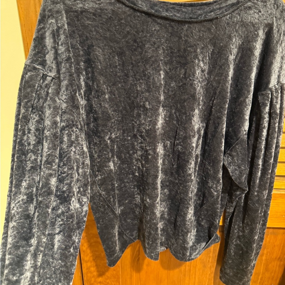 We The Free Washed Velvet Long Sleeve Top -‎ Charcoal Gray